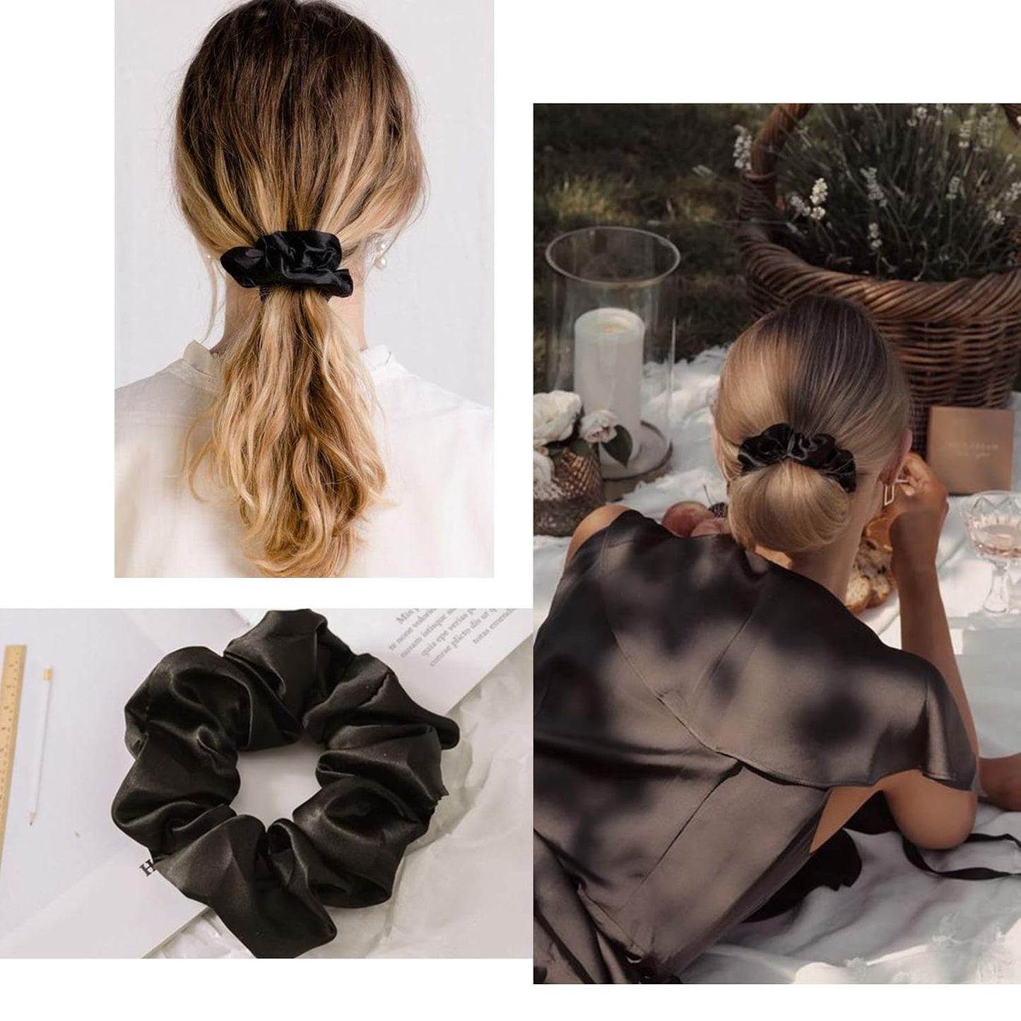 OLESILK 100% Mulberry Silk-Scrunchies for Hair Sleep, Women Grils Silk Hair Ties for Frizz & Breakage Curly Hair, No Damage, Elastics Ponytail Holder, 3 Pack