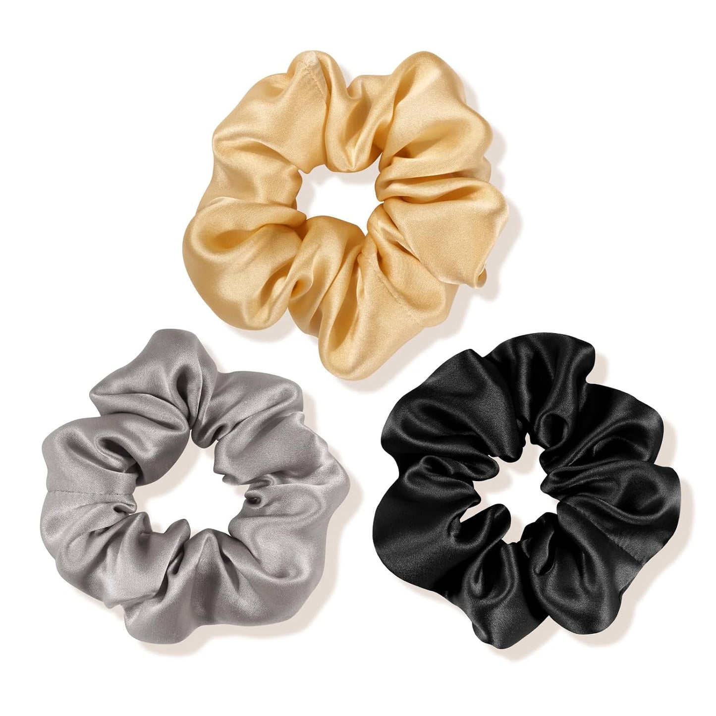 OLESILK 100% Mulberry Silk-Scrunchies for Hair Sleep, Women Grils Silk Hair Ties for Frizz & Breakage Curly Hair, No Damage, Elastics Ponytail Holder, 3 Pack