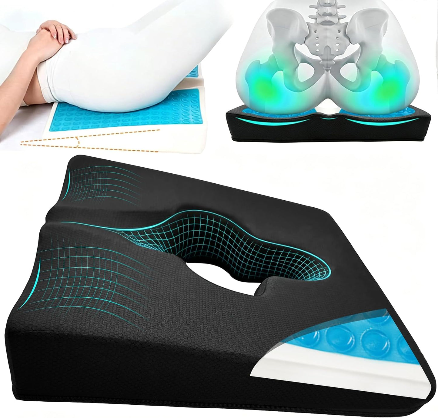 Gel Wheelchair Seat Cushion,Bed Sore Cushions for Butt,Gel Cushion for Pressure Relief,Donut Pillow for Tailbone Pain Relief,Sciatica,Coccyx,hemorrhoid Pillow,Cushion for Office Chair(Blue)