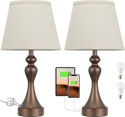 Touch Lamps for Nightstand, 3 Way Dimmable Bedside Lamps with USB C+A Ports