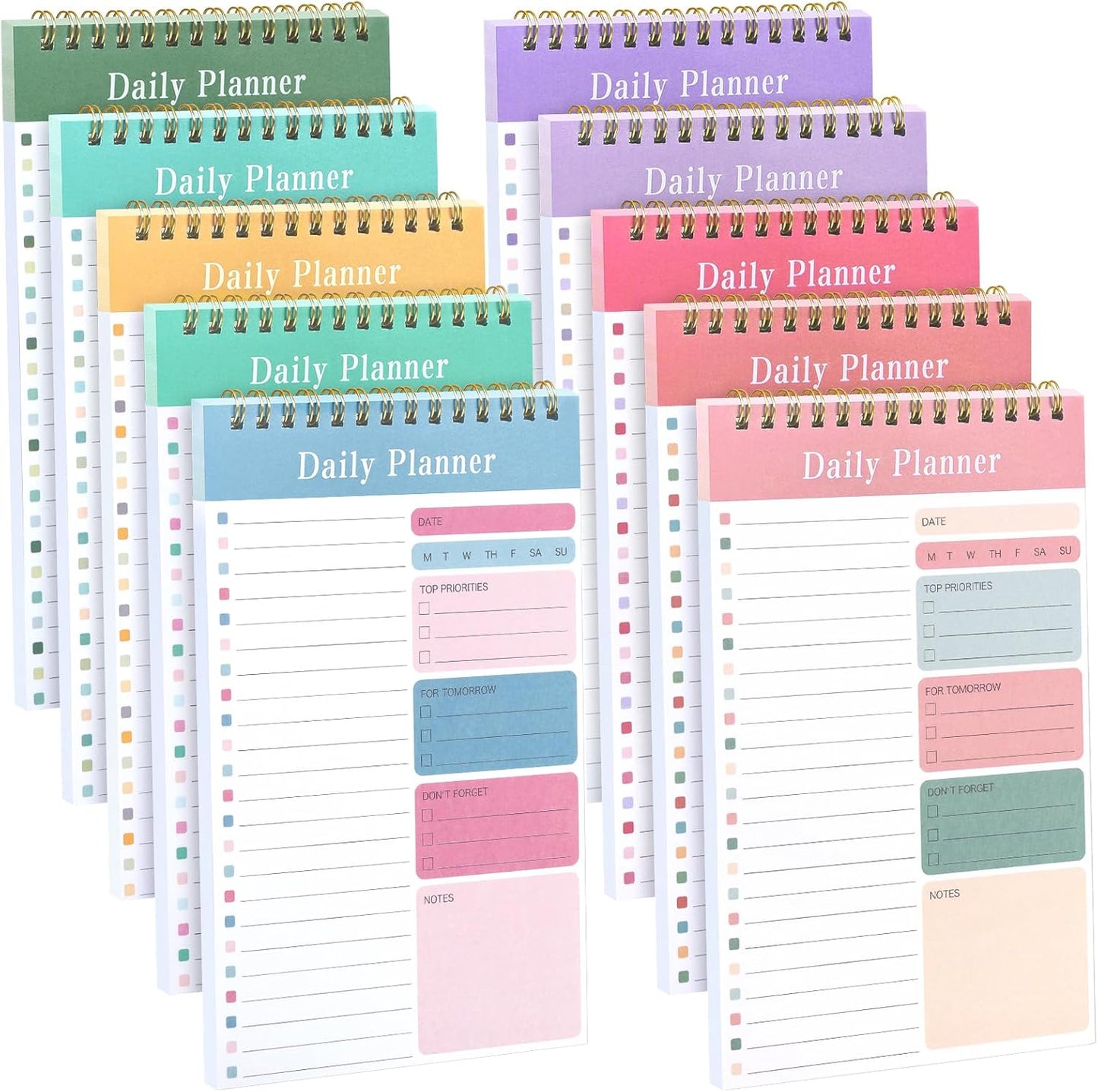 LABUK 10 Pack Daily To Do List Notepads 5" x 8" Daily Planner 30 Sheets Spiral to Do List Notebook for Classroom Office Plan Work Schedule Checklist