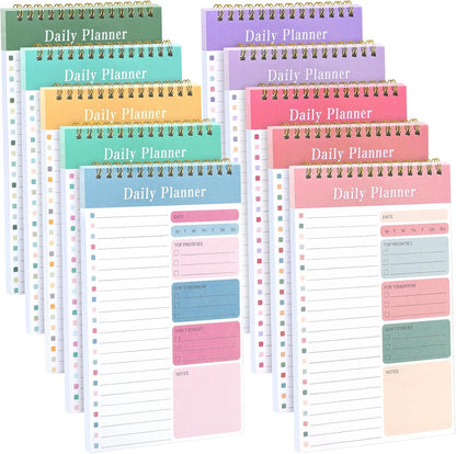 LABUK 10 Pack Daily To Do List Notepads 5" x 8" Daily Planner 30 Sheets Spiral to Do List Notebook for Classroom Office Plan Work Schedule Checklist