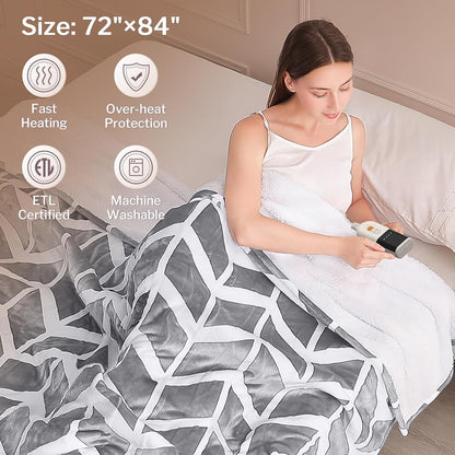 VENTIMI Electric Blanket Heated Throw, 50" x 60" Heated Blanket with 5 Heat Levels & 3 Hours Auto Off, Fast Heating Blankets with ETL & FCC Certification, Grey