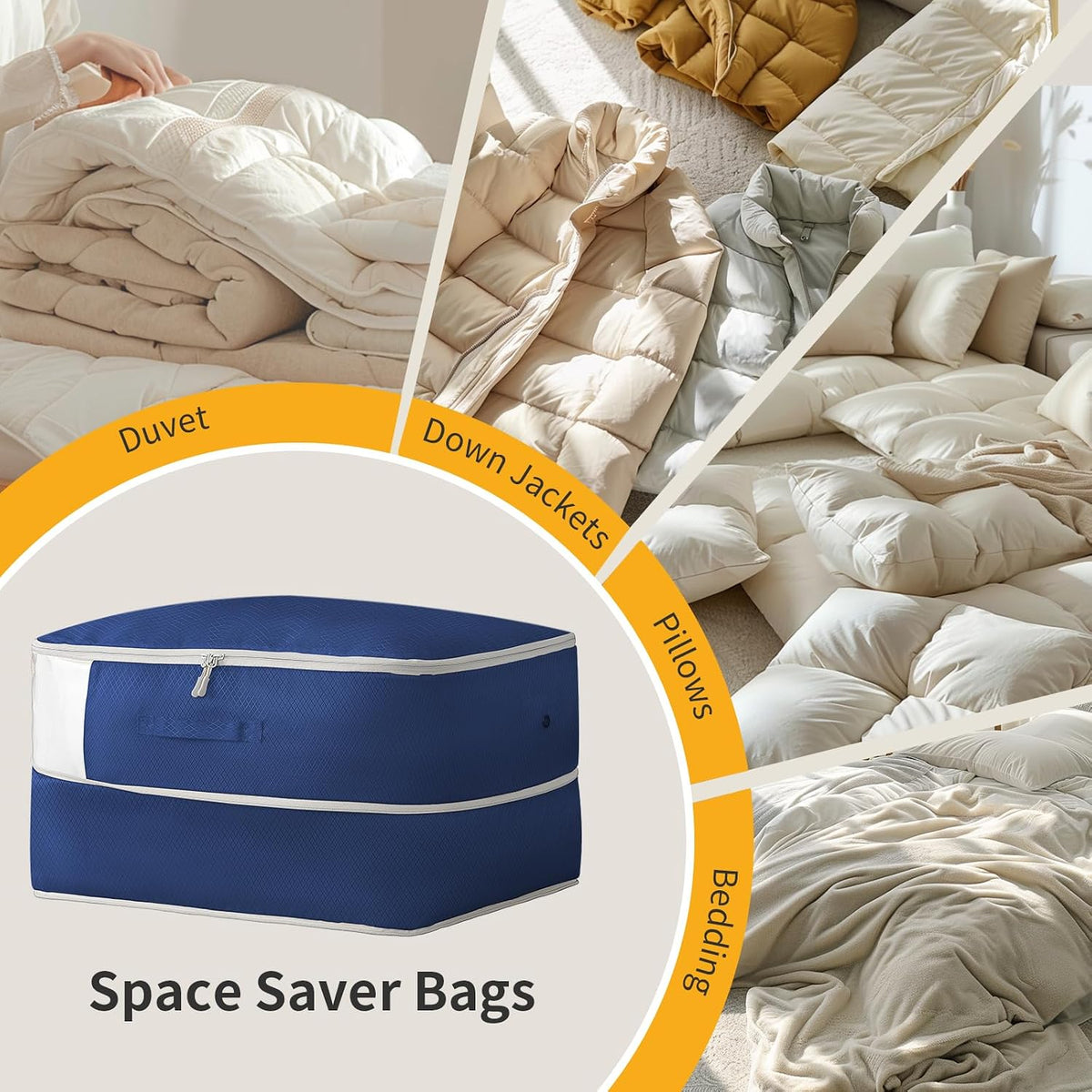 DIMJ Comforter Storage Bag - Blanket Storage Organizer Compression Bags, Large Capacity Ultra Space Saving Self Compression Organize for Bedding, Pillow, Duvet, Sheet Storage with Zipper Window