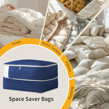 DIMJ Comforter Storage Bag - Blanket Storage Organizer Compression Bags, Large Capacity Ultra Space Saving Self Compression Organize for Bedding, Pillow, Duvet, Sheet Storage with Zipper Window