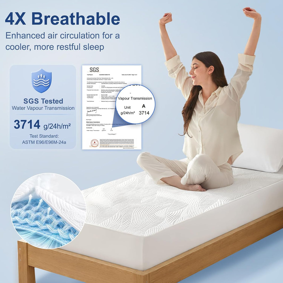 Cooling Waterproof Mattress Protector Queen Size, 400GSM 3D Air Fabric Breathable Mattress Cover, Premium Bed Protector with Deep Pockets, Luxury Noiseless Machine Washable Bed Cover, White