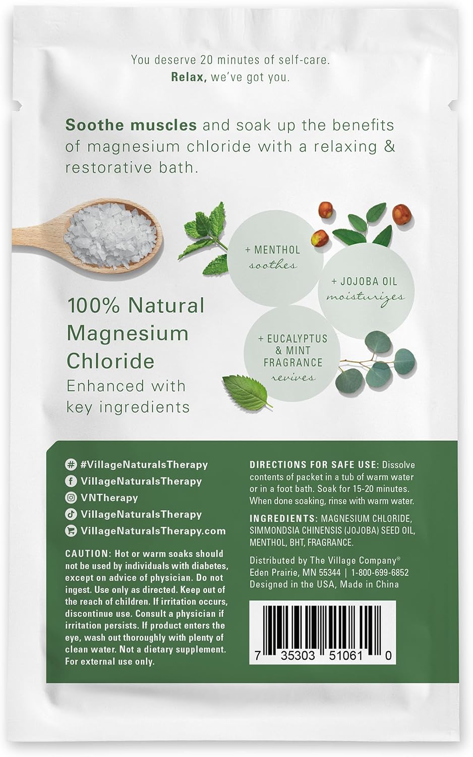 Village Naturals Therapy Muscle Magnesium Bath Flakes, Eucalyptus Mint Scent, 4.5 oz, Pack of 10