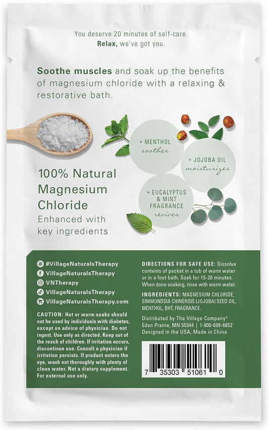 Village Naturals Therapy Muscle Magnesium Bath Flakes, Eucalyptus Mint Scent, 4.5 oz, Pack of 10