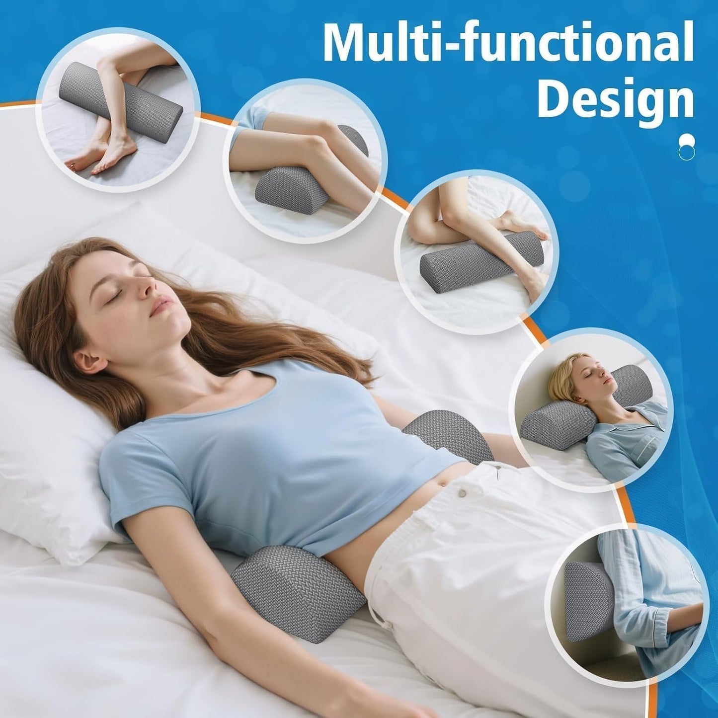 SweetSlubr Knee Pillow for Side Sleepers, Half Moon Memory Foam Bolster Pillow for Legs, Ergonomic Design Wedge Elevation Pillow for Side & Back Sleeping, Under Knee Support, Foot, Ankle, Lumbar,White