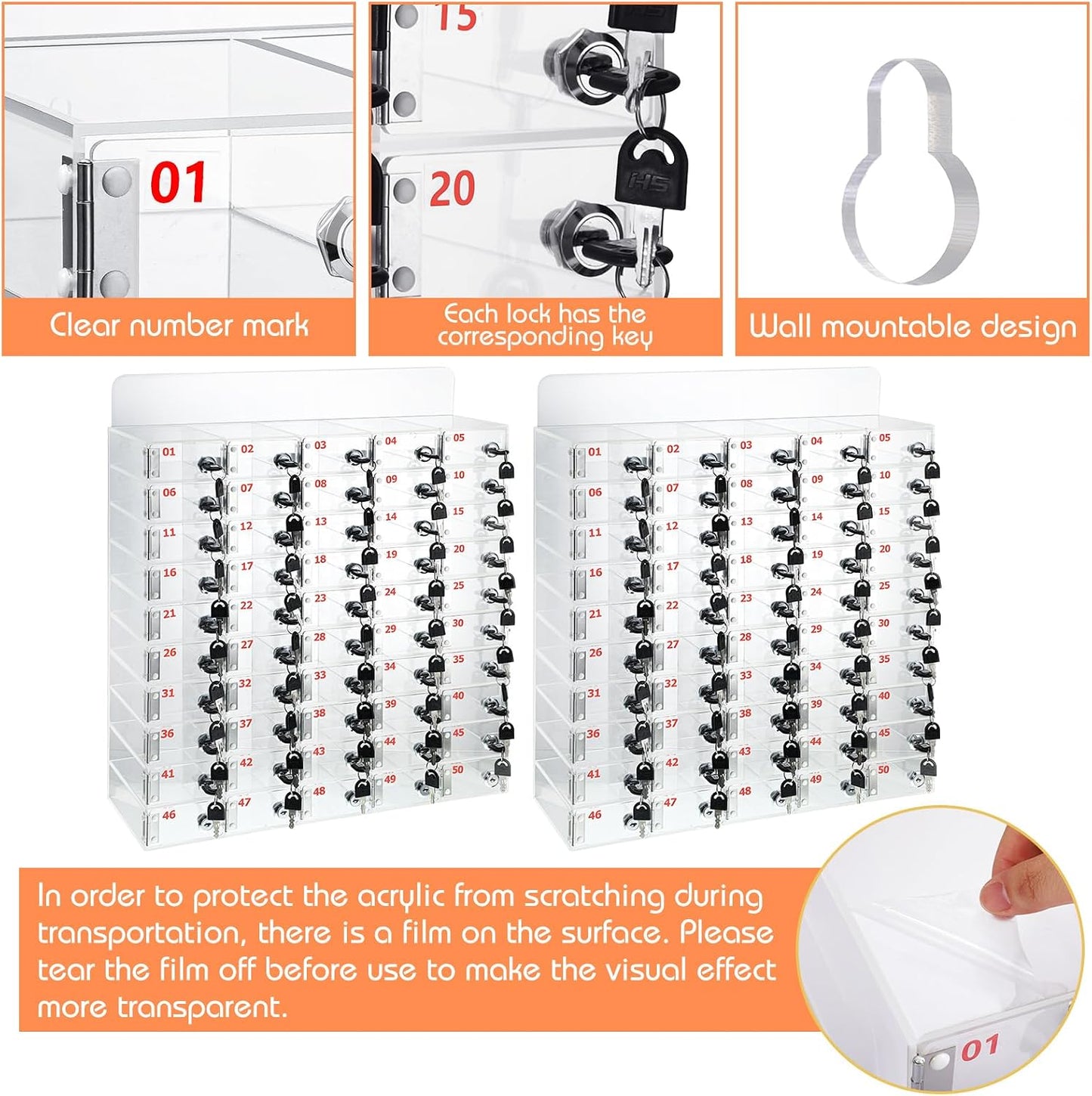 Threan 12 Slot Cell Phone Storage Box, Acrylic Clear Cell Phone Storage Cabinet Wall Mounted with Door, Locks and Keys for Office School Factory