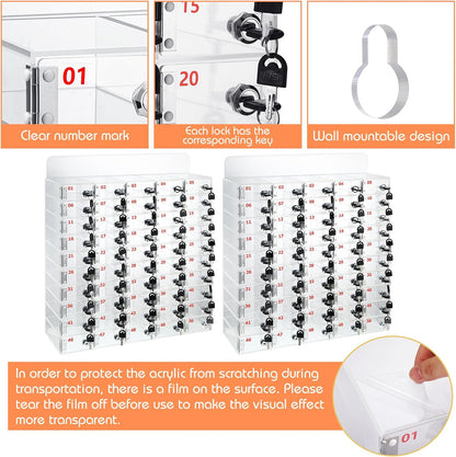 Threan 12 Slot Cell Phone Storage Box, Acrylic Clear Cell Phone Storage Cabinet Wall Mounted with Door, Locks and Keys for Office School Factory