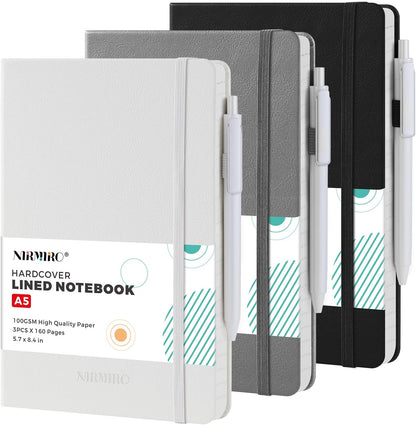 NIRMIRO (3 Pack) Pocket Notebook Small Journal with Pen, 3.7" x 5.7", A6 Mini Notebook for Women Men Work Writing, Hardcover Small Pocket Notepad with 100Gsm Premium Thick Lined Paper, Black Leather