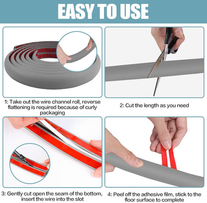 Floor Cord Cover Self Adhesive Cord Hider,10FT Cable Management, Extension Strip Protector for Wires, Prevent Cable Trips for Offices, Gyms, Exhibitions Cavity 0.39"(W) x 0.27"(H) BrownWood