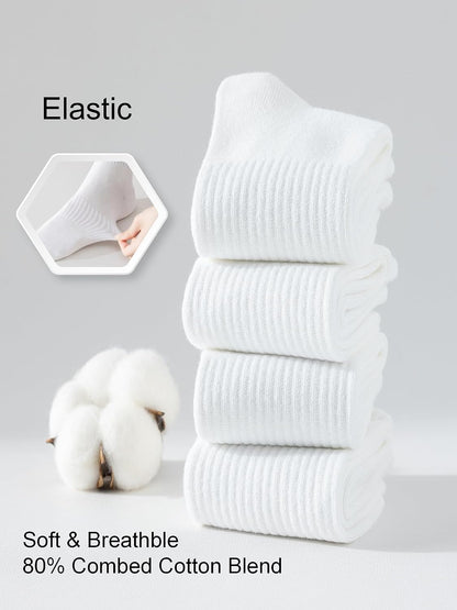 YUWELL Womens Striped Crew Socks, Cotton Cozy Casual Socks for Women 4 Pairs, Size 5-10