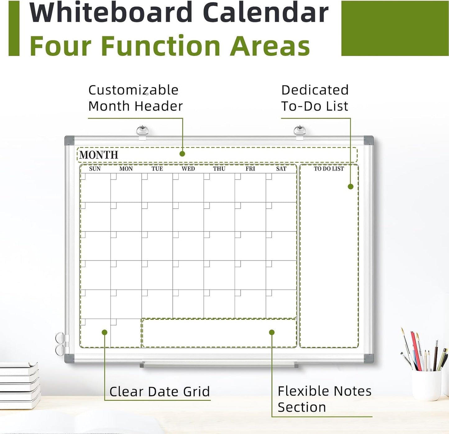 DOLLAR BOSS Dry Erase Calendar for Wall, 24''x 18'' Magnetic Whiteboard Monthly Planner, Double-Sided Aluminum Framed Schedule Board for Office, Home, School