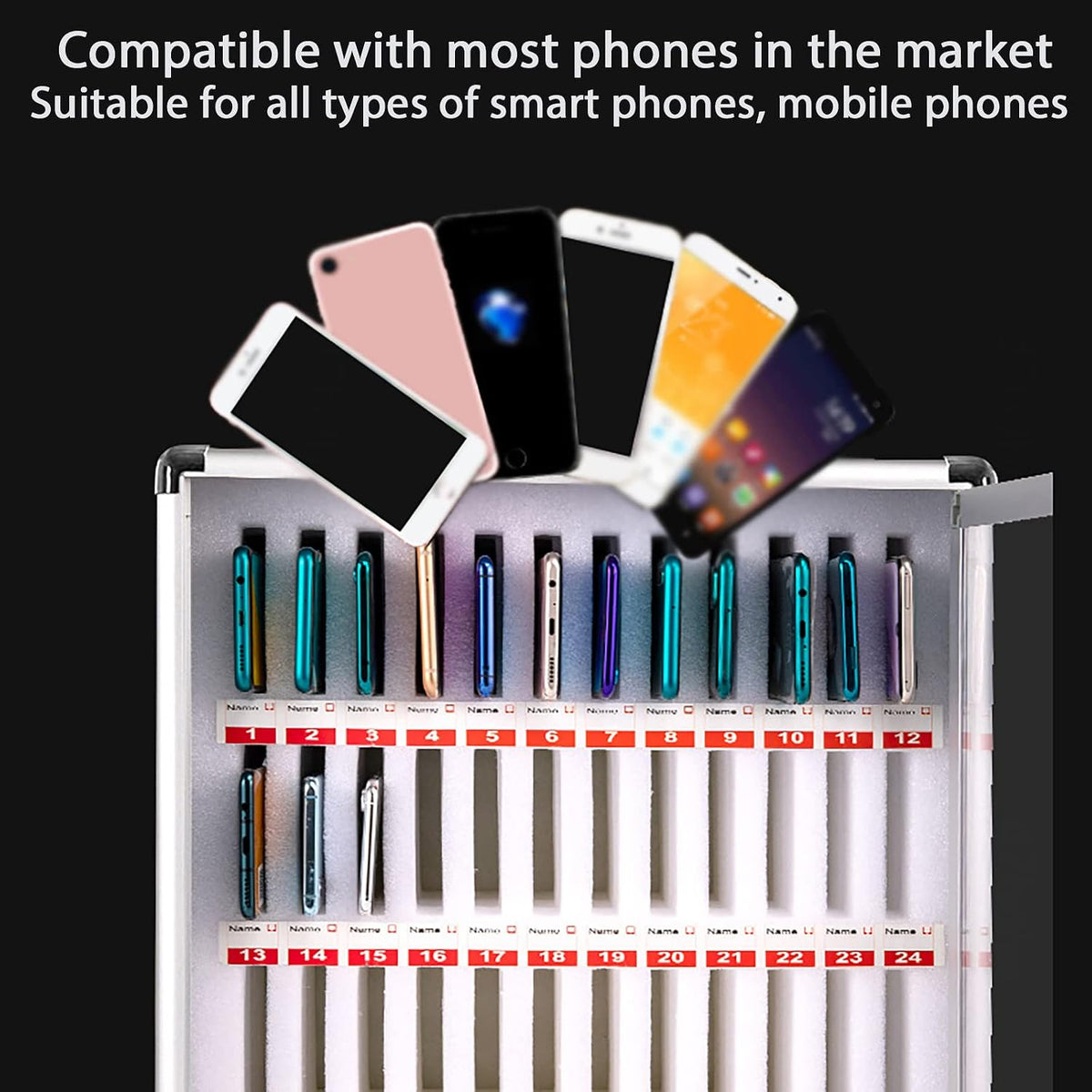 Cell Phone Charging Stations Phone Storage Cabinet Cell Phone Safe Deposit Box 24,36, 48, 60 Position Cell Phone Storage Box Cell Phone Locker Kitchen Furniture(12slots)
