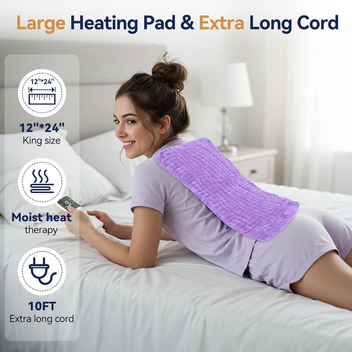 Extra Large Heating Pad for Back Pain Relief, 33"x17" Electric Heat Pad for Neck, Shoulders, Cramps, Menstrual Pain, 9 Heat Settings & 4 Auto-Off Timers, Soft Machine Wash Fabric, Gifts for Lover Gray