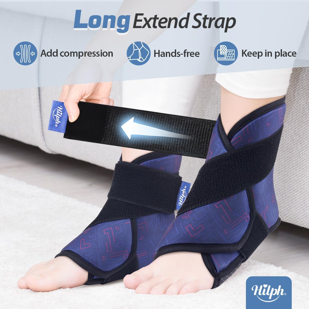 Hilph Ankle Heel Ice Pack Wrap for Swelling & Achilles Tendonitis, Reusable Ice & Compression Therapy Flexible Foot Gel Ice Pack Wrap for Ankle Sprain & Plantar Fasciitis Pain Relief (Blue, 1 Pack)