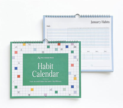 Free Period Press Habit Tracker Calendar & To Do List Planner, Spiral Bound Habit Tracker with Writable Goals, 12 Months Undated, 8"x10”