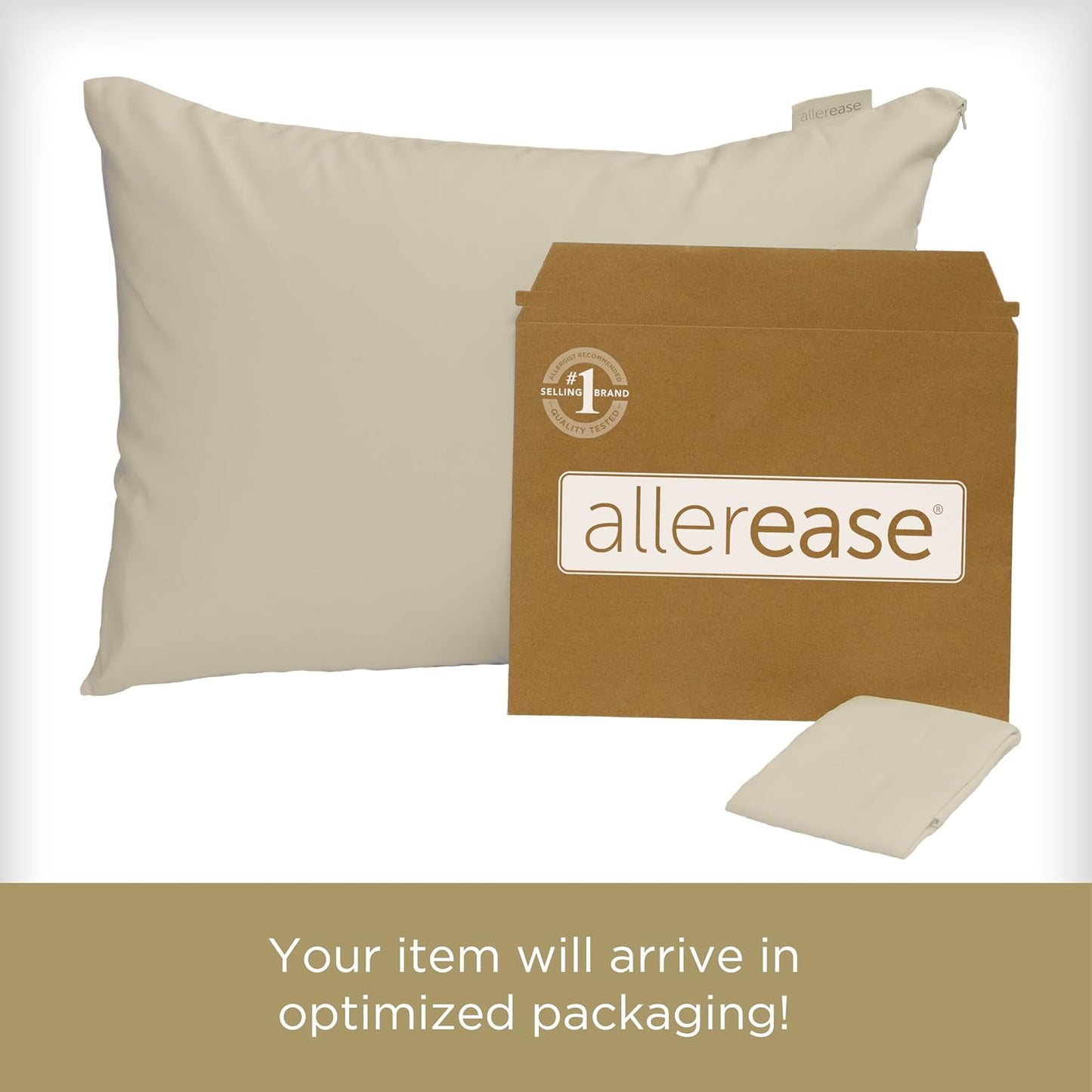 AllerEase Organically Grown Cotton Zippered Pillow Protector, Standard/Queen, 2 Pack