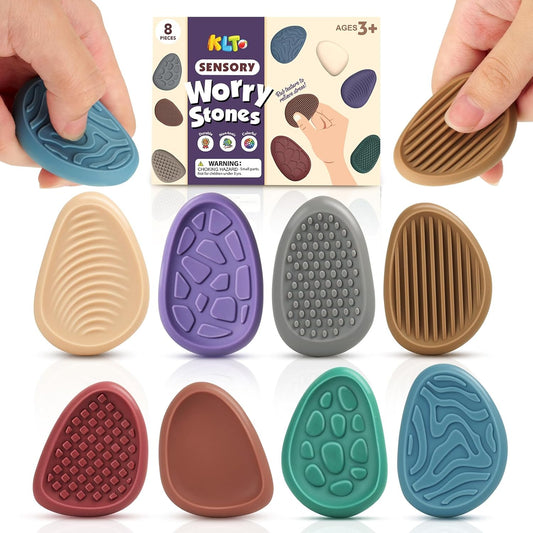 Fidget Toys Adults Sensory Stone: 8 Pack Texture Worry Stone for Kids Calming - Sensory Autism Toys for Stress Relief - Quiet Small Fidgets for Classroom Prizes