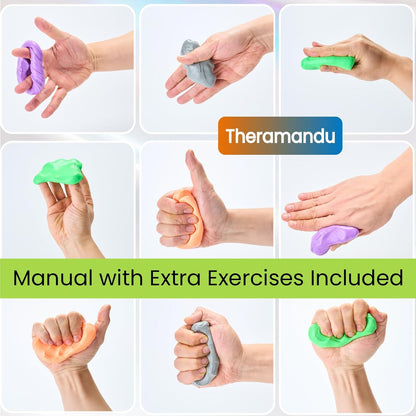 6 Pack Theramandu Therapy Putty for Teens and Adults, Hand Strengthening and Sensory Therapy Putty for Exercise, Non-Toxic Hand Putty, 6 Different Resistances, 3 Ounces of Each Putty