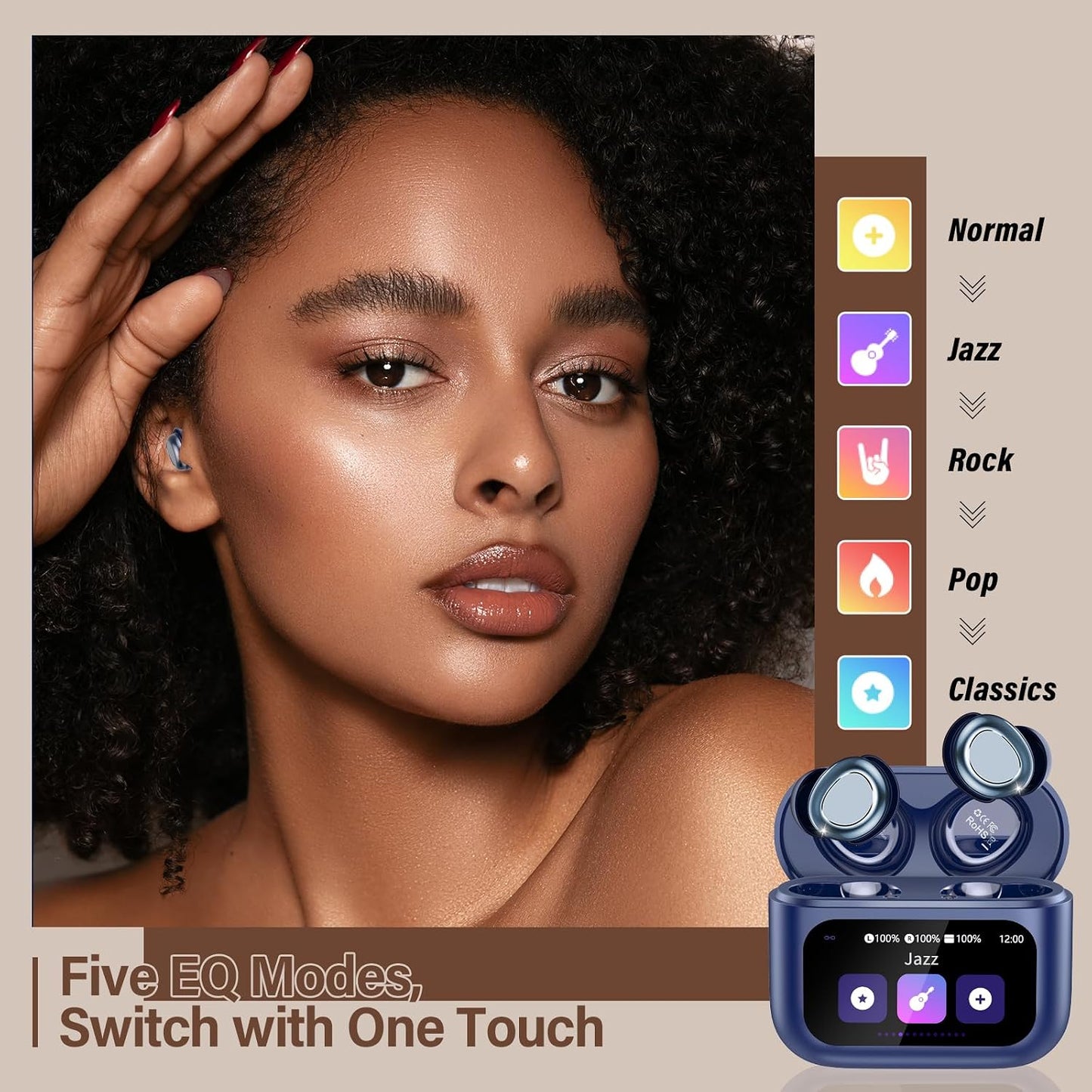 Sleep Earbuds Bluetooth 5.4 in Ear Touch Screen Sleep Headphones, Small Design Mini Sleep Earbuds for Side Sleepers with Sleep Mode, 48H Playtime Sleep Earphones Clear Calls, Raven Black