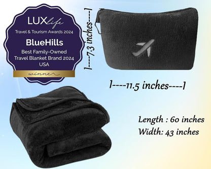 BlueHills Premium Soft Plush Mini Travel Blanket Pillow Plane 2 in 1 Gray