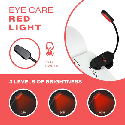 hooga Amber Book Light – Blue Light Blocking Reading Light for Bed, Stepless Dimming, Rechargeable Clip-On Night Light, 1600K Amber & 625nm Red LED for Night Reading