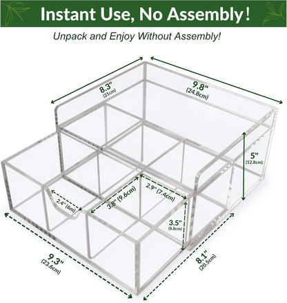 Heavy-Duty Acrylic Tea Bag Organizer, 8-Compartment Storage Box | Perfect Organizer: 8-compartment design keeps tea bags and coffee pods neatly sorted, saving space on your countertop.
