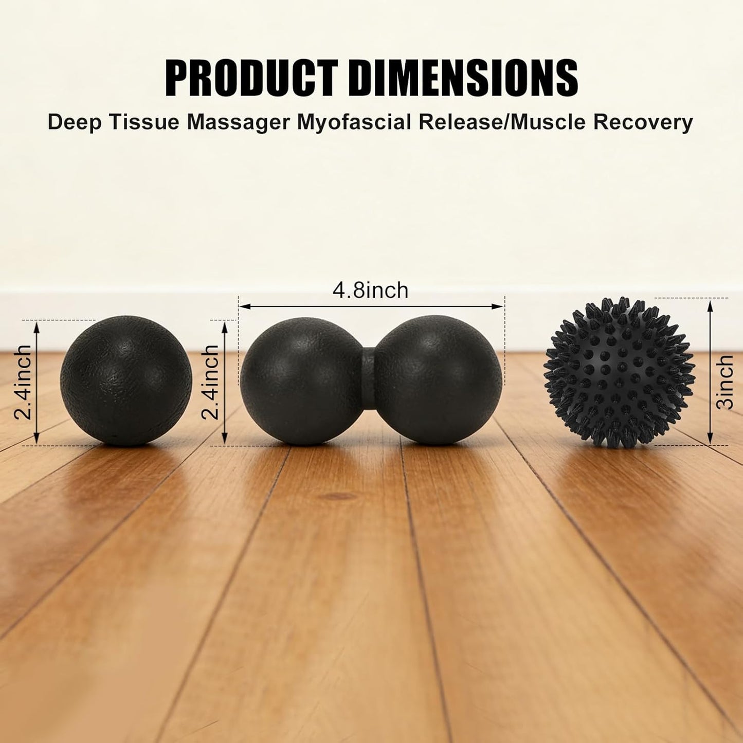 3-in-1 Massage Ball Set, Peanut Ball, Spiky, Lacrosse for Plantar Fasciitis | Includes peanut, spiky & lacrosse balls. For yoga, myofascial release, deep tissue massage, back neck shoulder pain relief.
