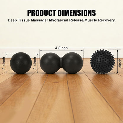 3-in-1 Massage Ball Set, Peanut Ball, Spiky, Lacrosse for Plantar Fasciitis | Includes peanut, spiky & lacrosse balls. For yoga, myofascial release, deep tissue massage, back neck shoulder pain relief.