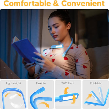 Neck Reading Light Book Lovers Gifts, Rechargeable 80Hrs Eye-friendly 3 Colors & Stepless Dimming Book Light for Reading, Christmas Stocking Stuffers for Men Women Camping Knitting Crochet Accessories