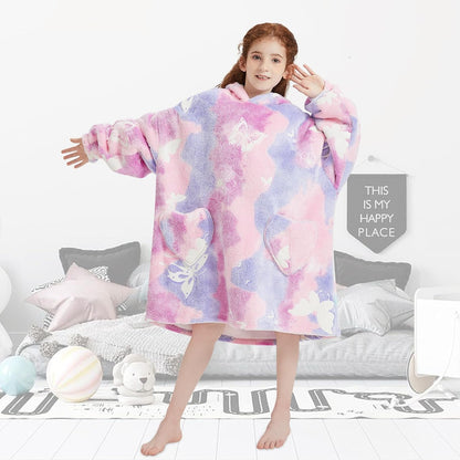 Fiosnow Glow in the Dark Unicorn Blanket Hoodies for Kids 6-13YR Oversize Wearable Blanket Hoodies for Boys Girls Teens