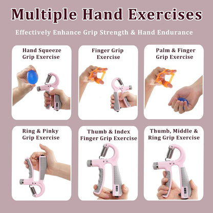 CYFIE Grip Strength Trainer Kit with Adjustable Resistance 10 - 132 Lbs, Forearm Exerciser, Finger Stretcher, Stress Ball, Forearm Strengthener for Workout wuth Storage Bag, Muscle Building and Recovery