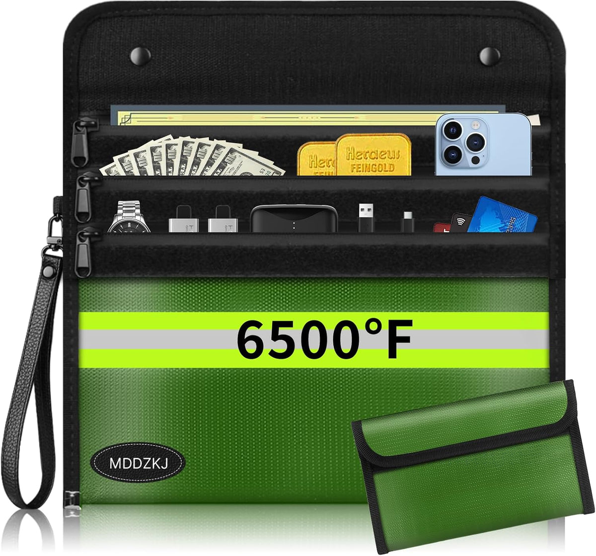 6500℉ Upgraded Fireproof Cash Bag (11.2x7.7 inch) with 2 Pockets,Small Fireproof Safe with 2 Zipper,Storage Cash,Legal Documents Safe,10 Layers of Heat Insulated Materials(2 Pack)