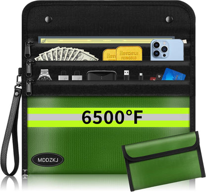 6500℉ Upgraded Fireproof Cash Bag (11.2x7.7 inch) with 2 Pockets,Small Fireproof Safe with 2 Zipper,Storage Cash,Legal Documents Safe,10 Layers of Heat Insulated Materials(2 Pack)