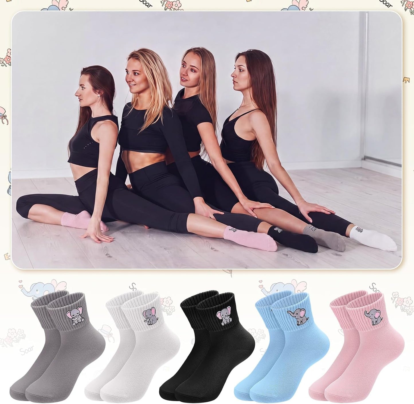 Eurzom 10 Pairs Socks Womens Crew Elastic Ankle Length Cotton Socks Aesthetic Cute Lightweight Low Cut Gifts for Women - Colors B