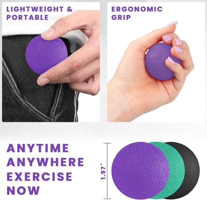 3 Pack Stress Balls for Adults, Hand Strengthening Devices Exercise Balls Physical Therapy Ball, Squeeze Balls for Hand Therapy, Hand Exerciser for Hand Finger Forearm Wrist Training and Relax