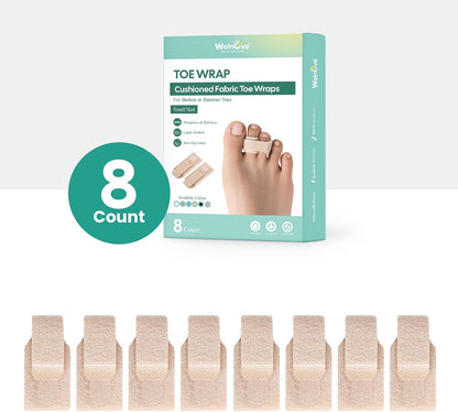 Welnove Hammer Toe Straightener - 8 Pack Broken Toe Wraps - Hammer Toe Corrector for Women - Toe Splints for Crooked Toes, Curled Toes, Bent Toes - (Large, Beige)