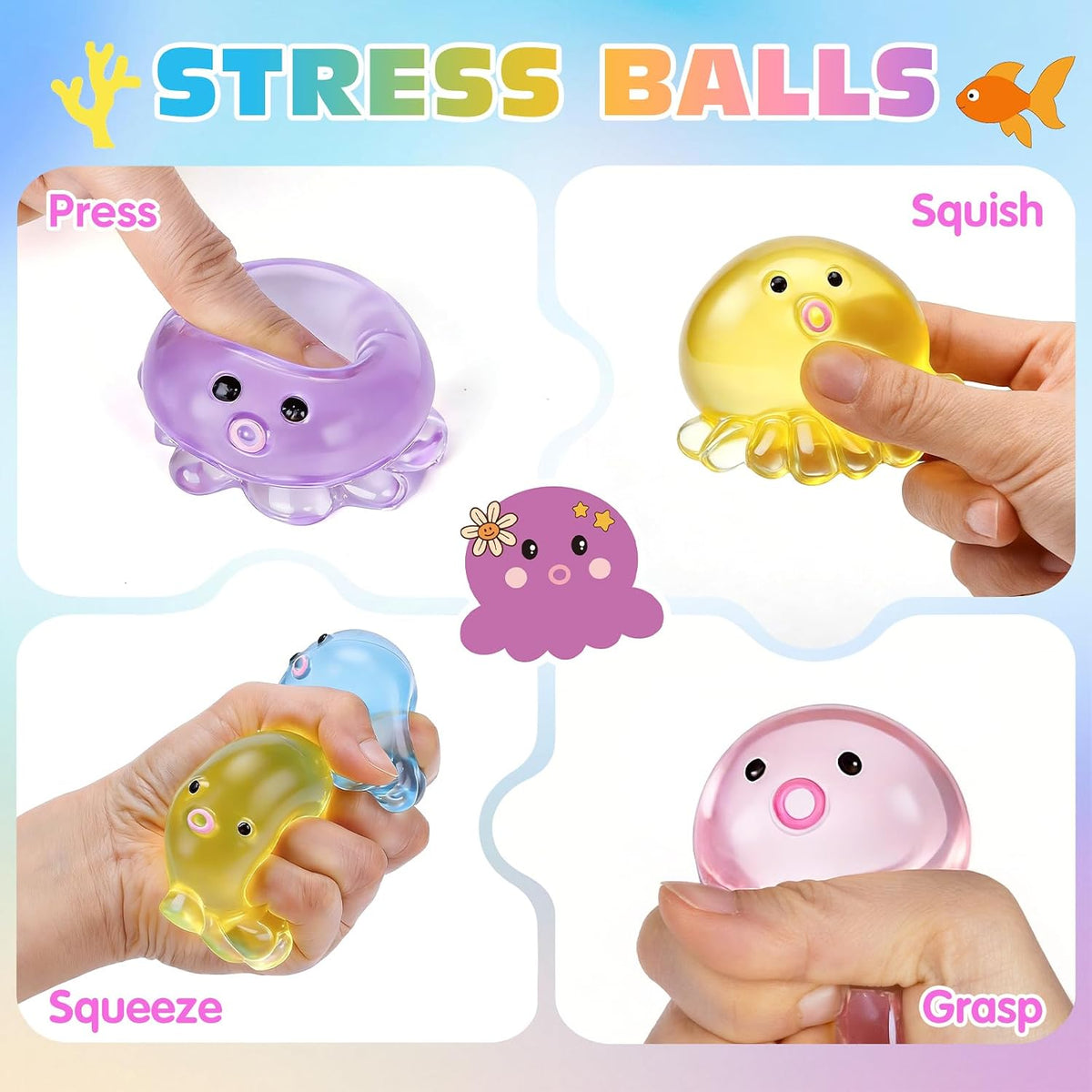 VISCOO 16 Pack Octopus Stress Balls for Kids, Slow Rising Squishy Toys
