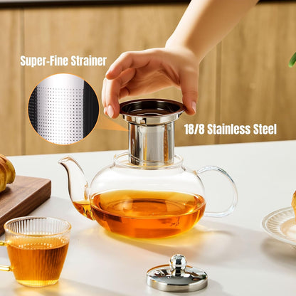Baalaka Glass Teapot Stovetop 20 OZ/600ml, Tea pot with Removable 18/8 Stainless Steel Infuser, Borosilicate Clear Tea Kettle, Teapot Blooming and Loose Leaf Tea Maker Tea Brewer for Camping, Travel