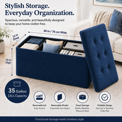 ALASDO Storage Ottoman Footrest Stool Small Ottoman with Storage Foldable Ottomans Foot Rest Footstool Bench for Living Room 17x13x13inches Grey