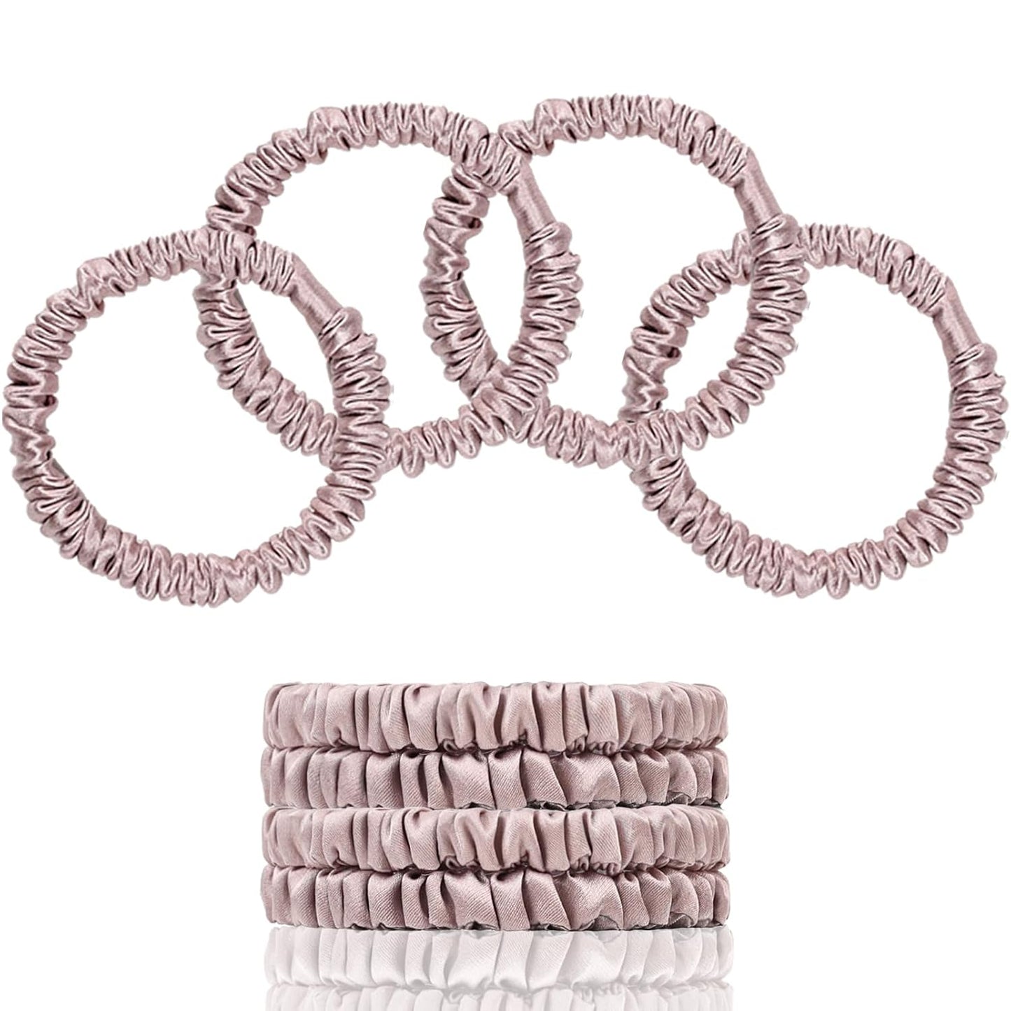 22 Momme 100% Pure Mulberry Silk Scrunchies (4 PCS) - Small Hair Elastics and Ties for Women, Sleep Hair Care, No Damage, Black