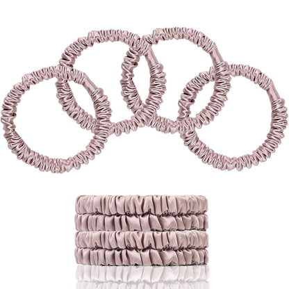 22 Momme 100% Pure Mulberry Silk Scrunchies (4 PCS) - Small Hair Elastics and Ties for Women, Sleep Hair Care, No Damage, Black