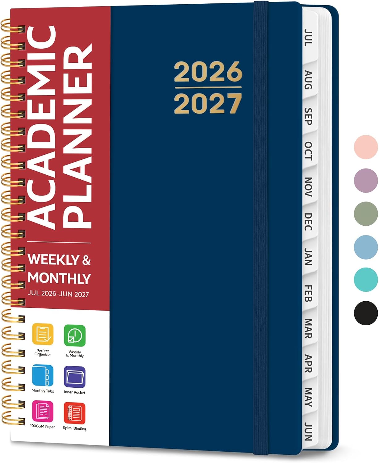 Planner 2026-2027 for Women & Men, Academic Monthly and Weekly Calendar Planner, Jul 2026 - Jun 2027, A5 (6.3" x 8.5"), Teacher Student Planning Book with Tabs, Ideal for Office School Supplies - Pink