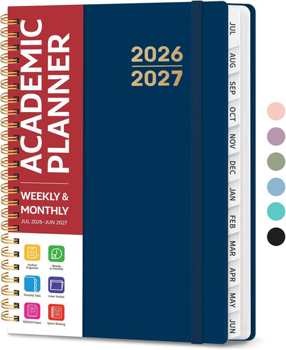 Planner 2026-2027 for Women & Men, Academic Monthly and Weekly Calendar Planner, Jul 2026 - Jun 2027, A5 (6.3" x 8.5"), Teacher Student Planning Book with Tabs, Ideal for Office School Supplies - Pink
