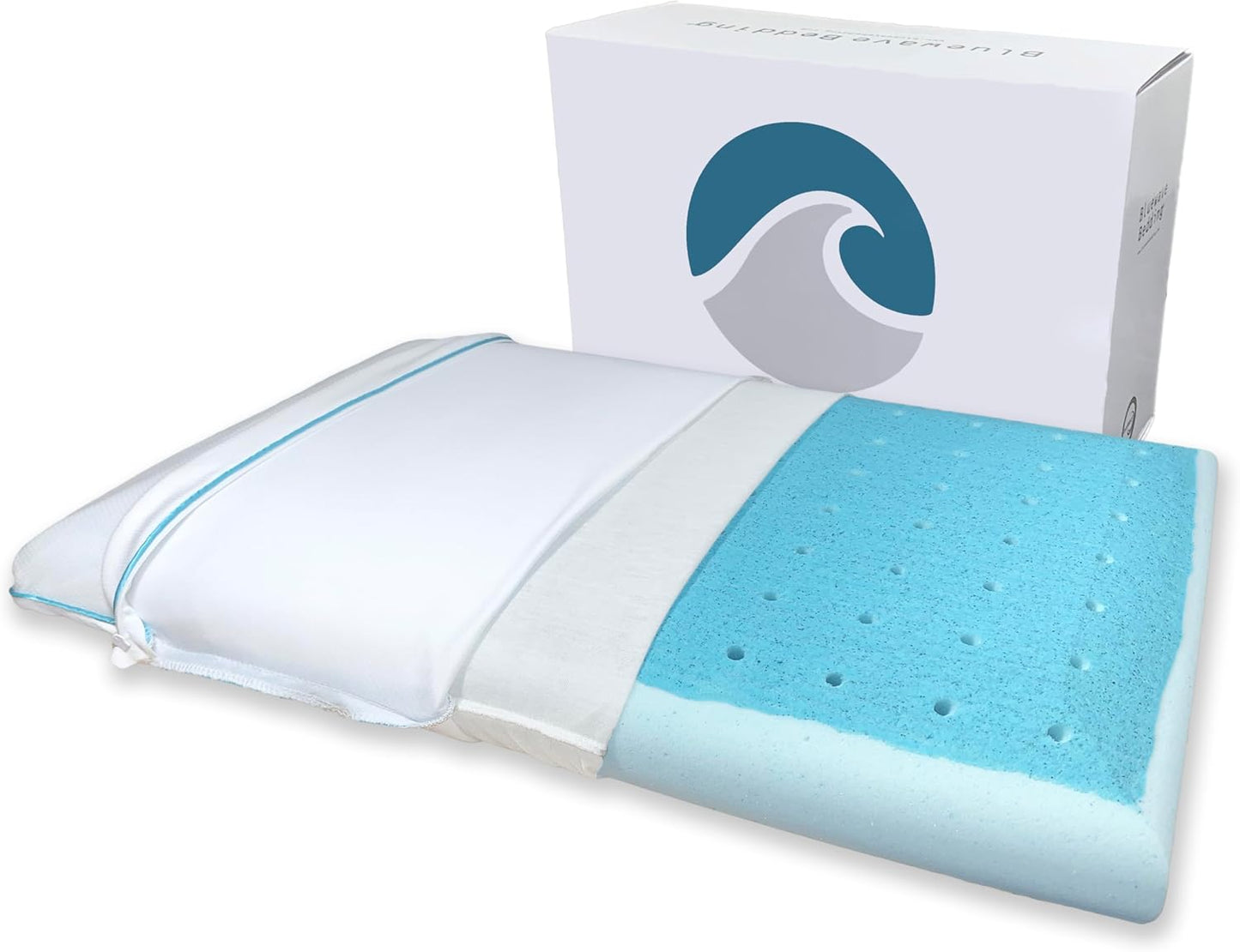 Bluewave Bedding Ultra Slim Max Cool CarbonBlue Gel Memory Foam Pillow for Stomach and Back Sleepers - Thin, Flat Design with Advanced Cooling (2.75-Inch Height, Standard Size)