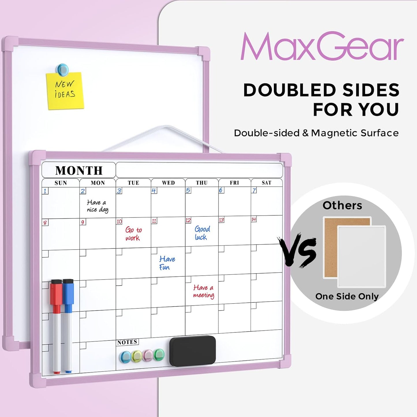 MaxGear Monthly Calendar Dry Erase Board for Wall, 16"x12", White Frame | Double-Sided, Hanging Small White Board, Portable Whiteboard for Planning, Drawing, Memo, to Do List, Home, Kitchen, Office
