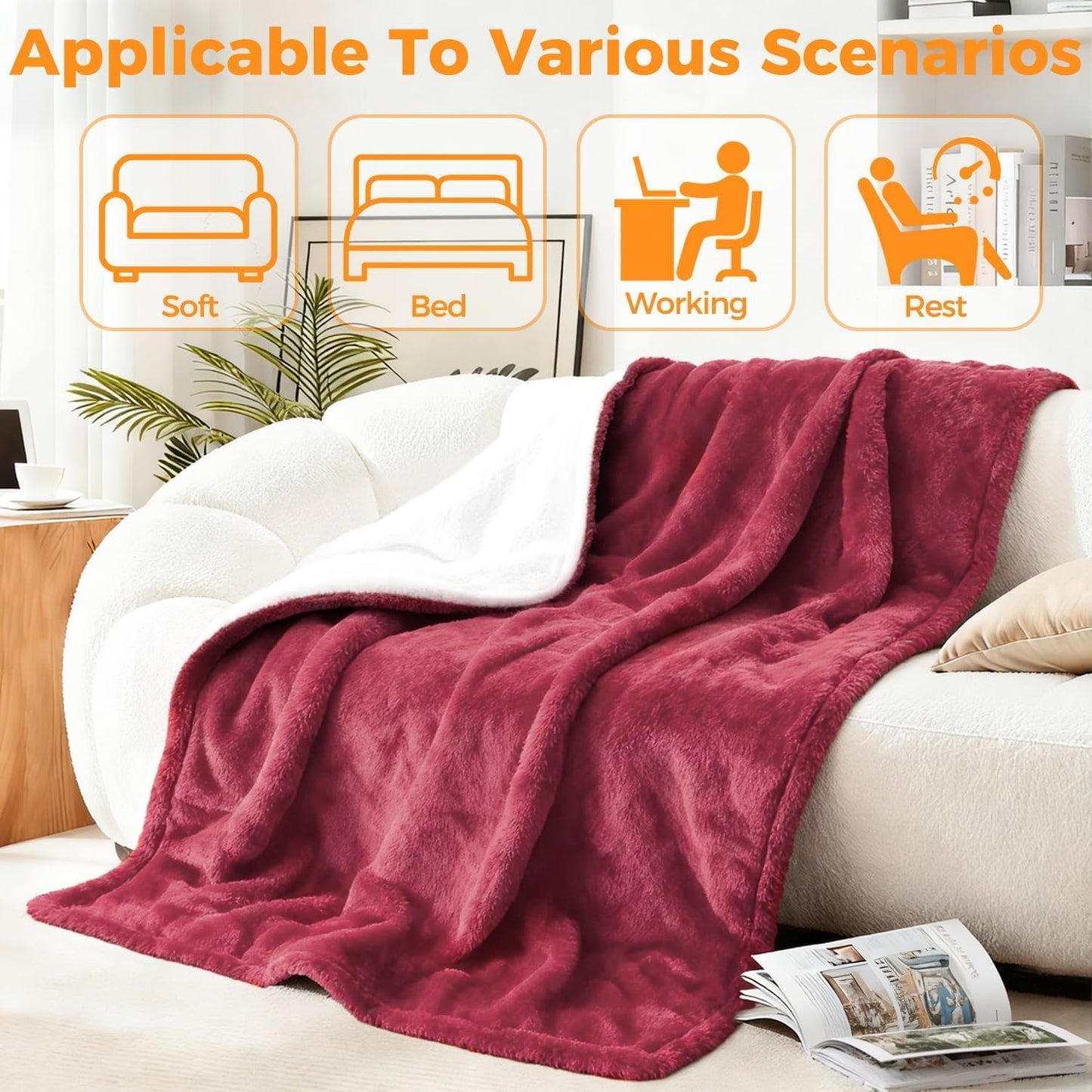 Mlivrom Heated Blanket Electric Throw, “50 x 60 with 5 Levels & 10 Hours Auto Off, Extremely Soft Flannel Warm Blanket Gifts Over-Heat Protection, ETL Certified Machine Washable